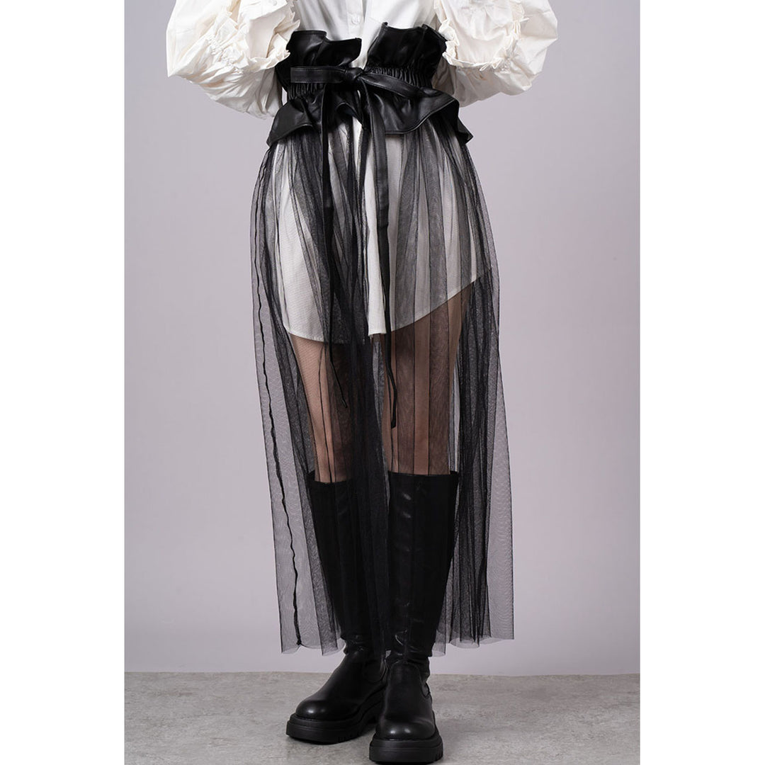 Tuck Sleeve Long Shirt & Tulle Belt