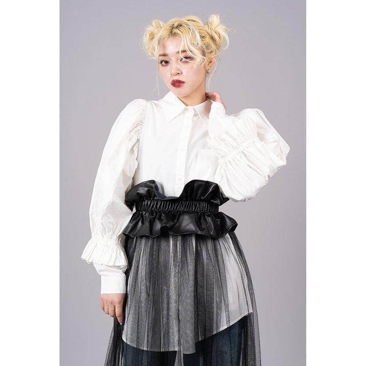 Tuck Sleeve Long Shirt & Tulle Belt