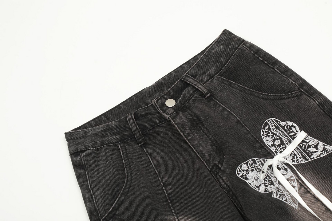 Butterfly Washed Embroidered Slim Jeans