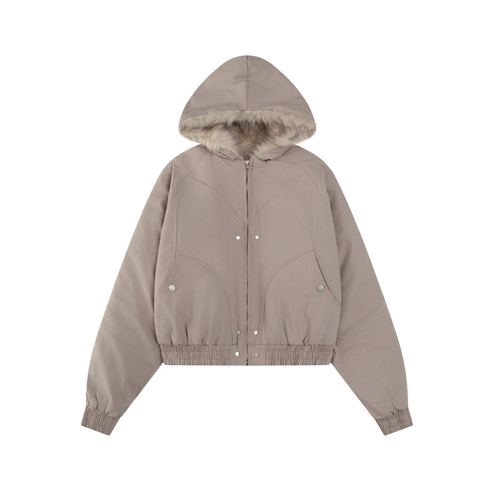 Hood fur short blouson