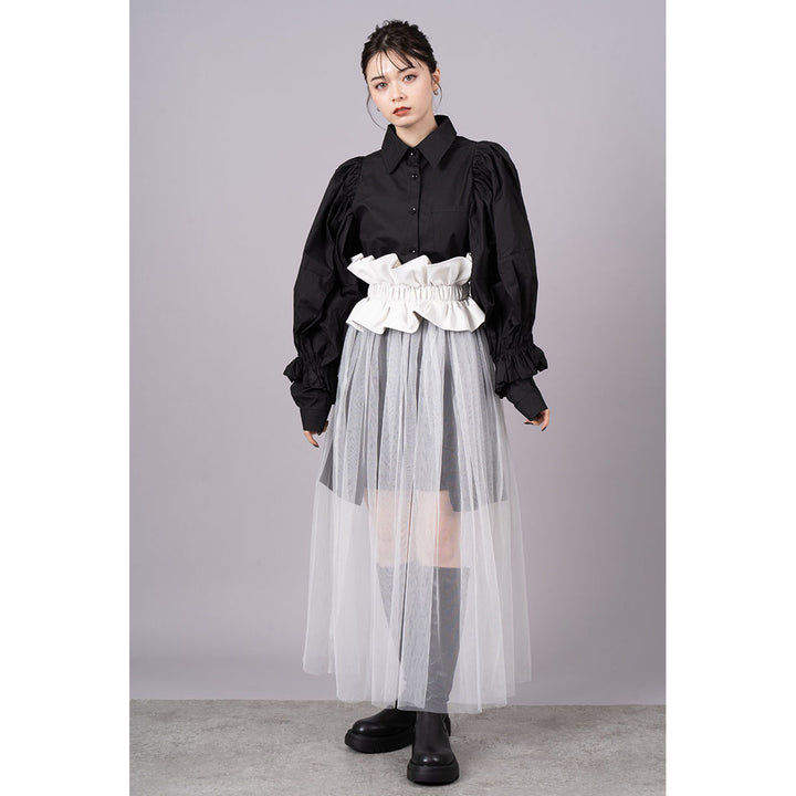 Tuck Sleeve Long Shirt & Tulle Belt