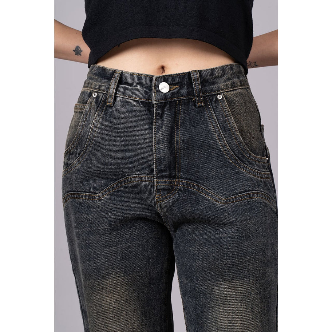 Design Switching Semi Flare Denim Jeans