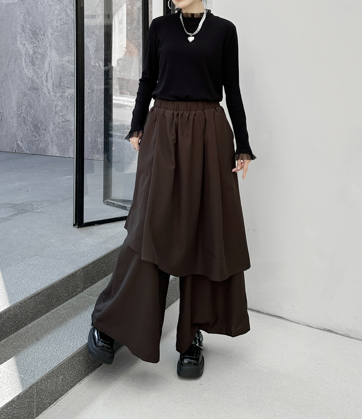 Wide-leg layered casual mode pants