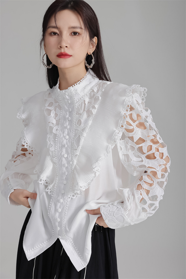 Embroidered openwork shirt