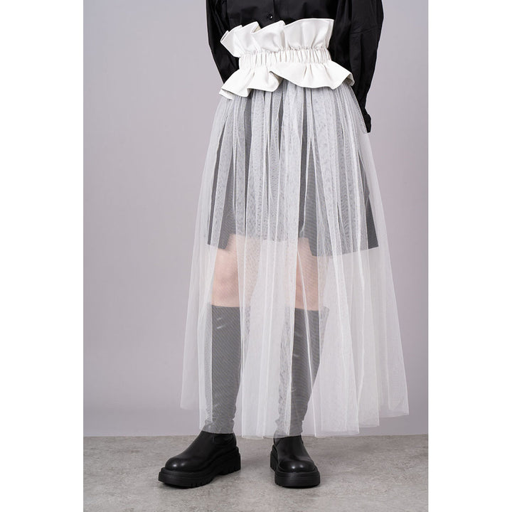 Tuck Sleeve Long Shirt & Tulle Belt