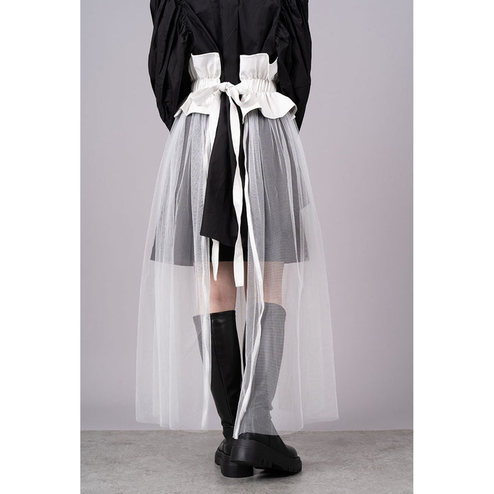 Tuck Sleeve Long Shirt & Tulle Belt