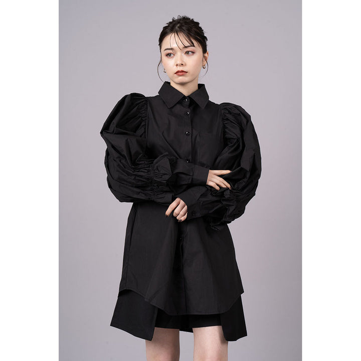 Tuck Sleeve Long Shirt & Tulle Belt