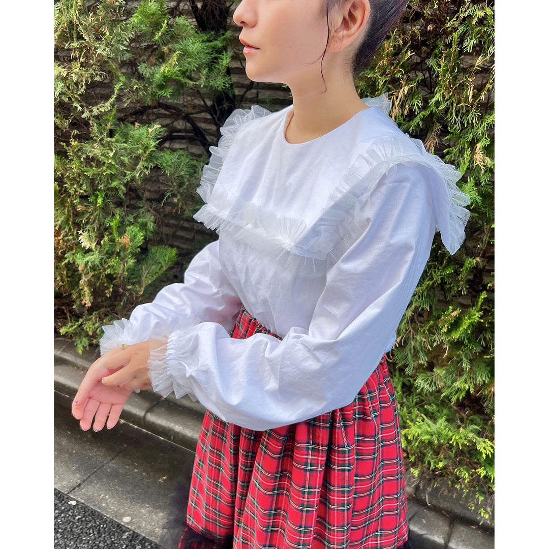 [razbliuto210] ま ち こコラボアイテム - Tulle Sailor Collar Blouse