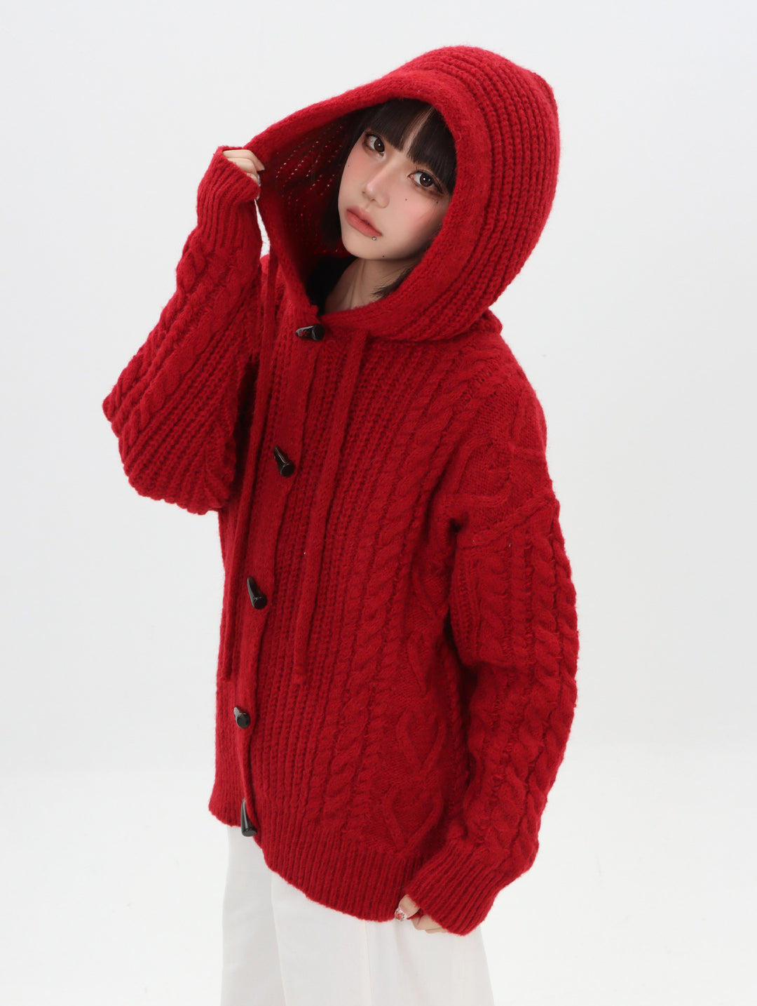 Loose hooded cardigan sweater