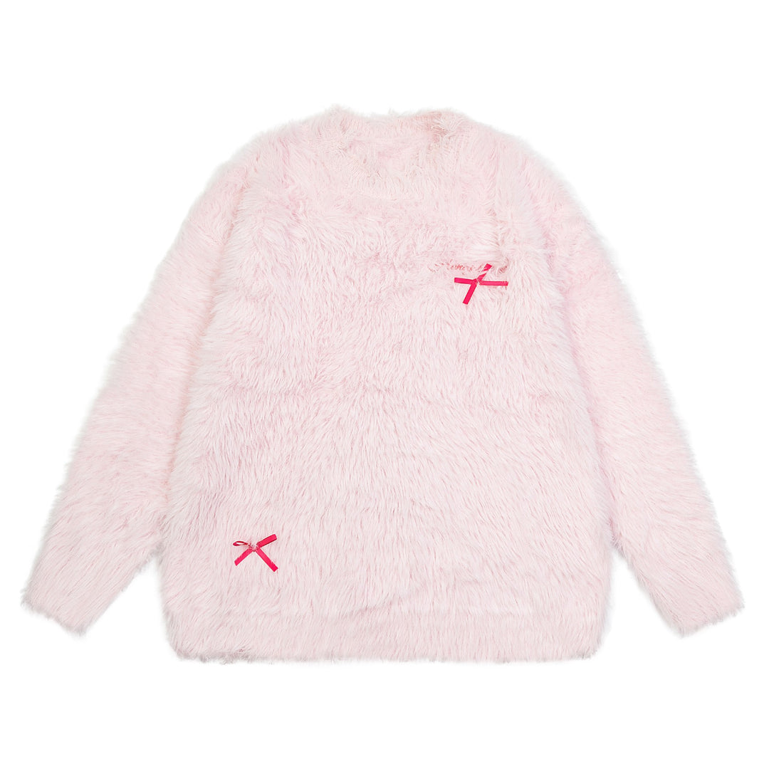 Ribbon embroidery mohair pullover sweater