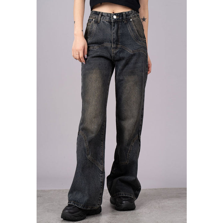 Design Switching Semi Flare Denim Jeans