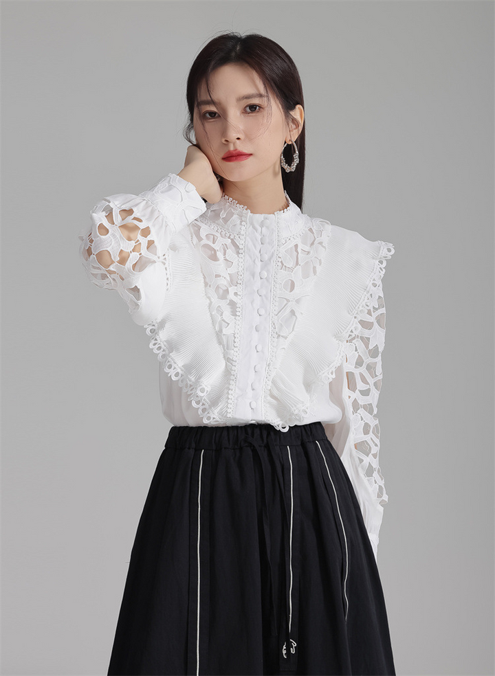 Embroidered openwork shirt