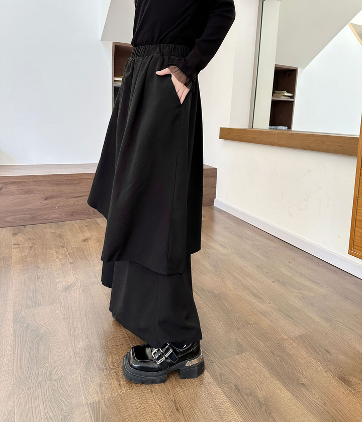 Wide-leg layered casual mode pants