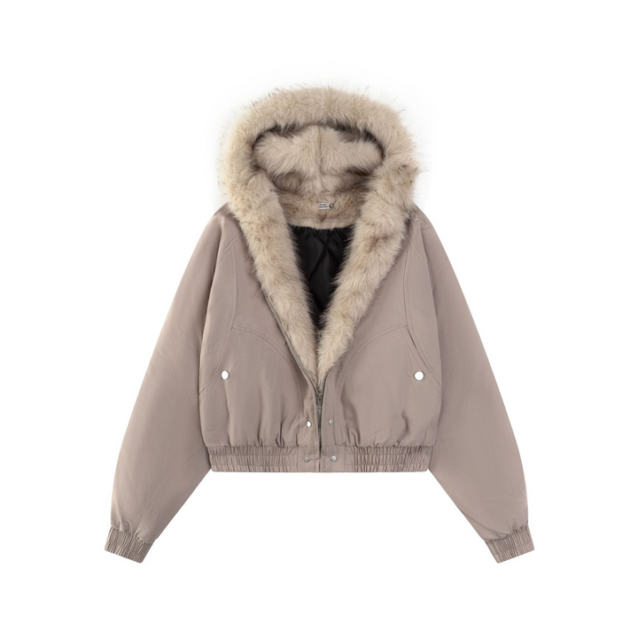 Hood fur short blouson