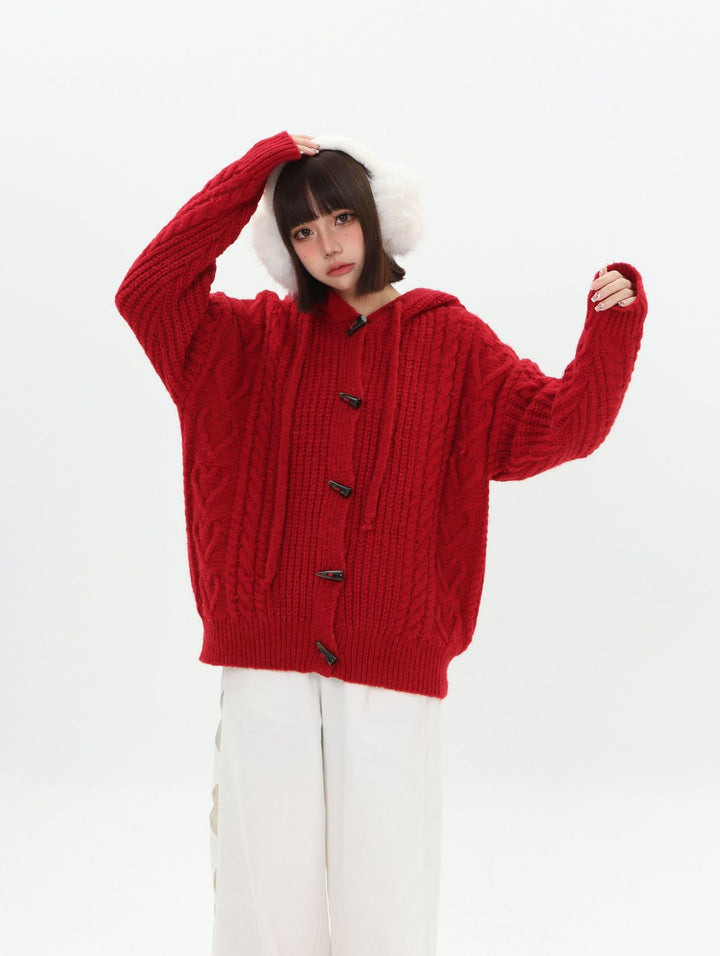 Loose hooded cardigan sweater