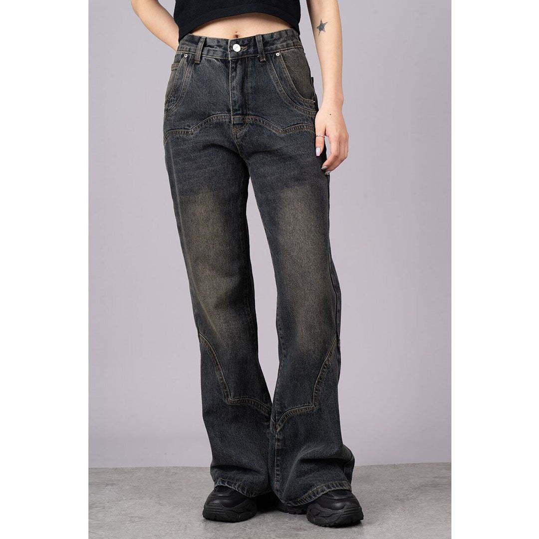 Design Switching Semi Flare Denim Jeans