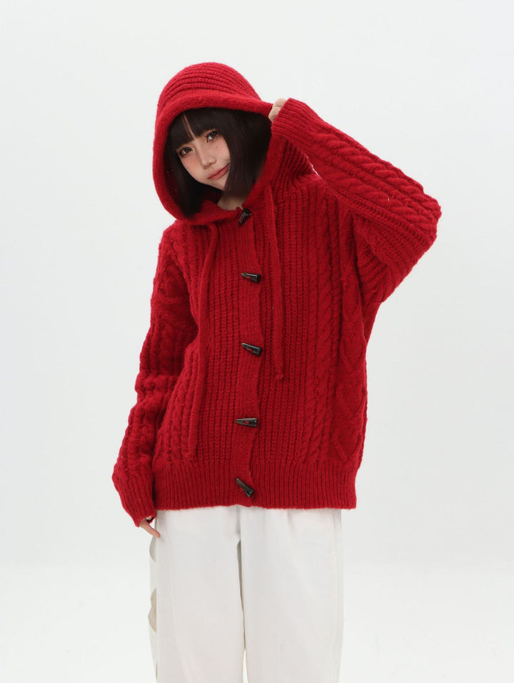 Loose hooded cardigan sweater