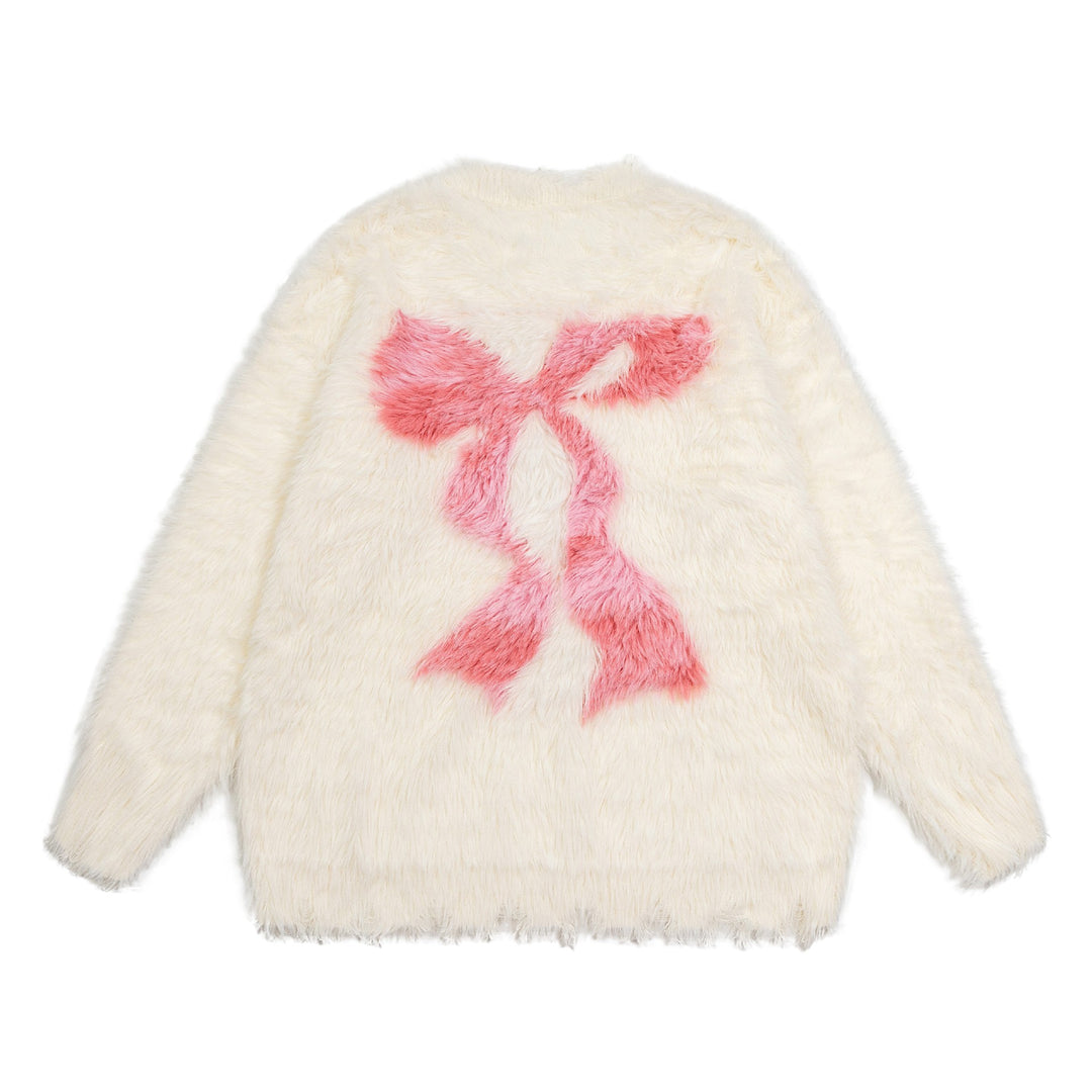 Ribbon embroidery mohair pullover sweater