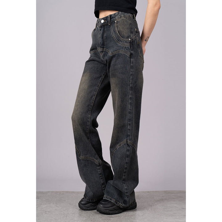 Design Switching Semi Flare Denim Jeans