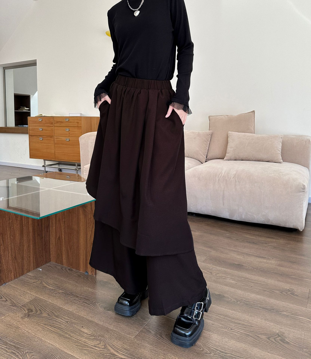 Wide-leg layered casual mode pants