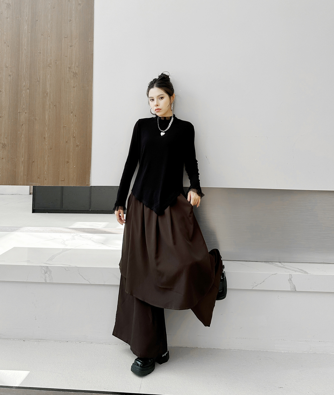 Wide-leg layered casual mode pants