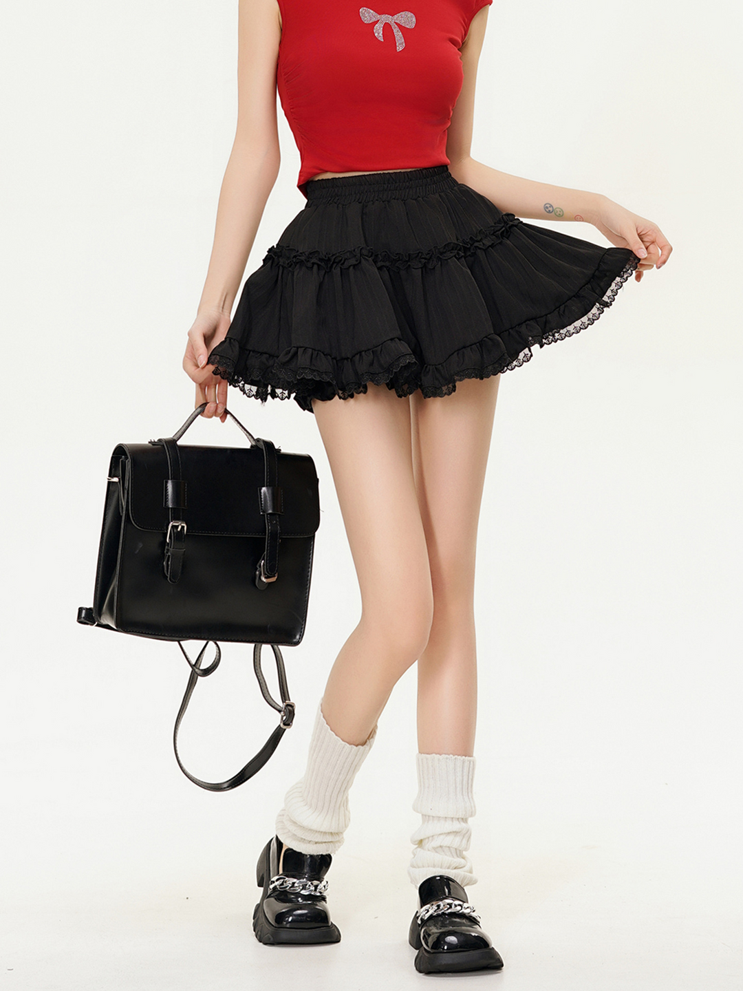 [¥0] Lace flare mini skirt