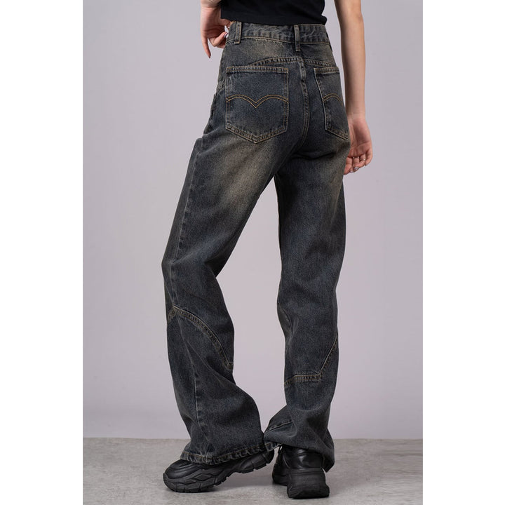 Design Switching Semi Flare Denim Jeans