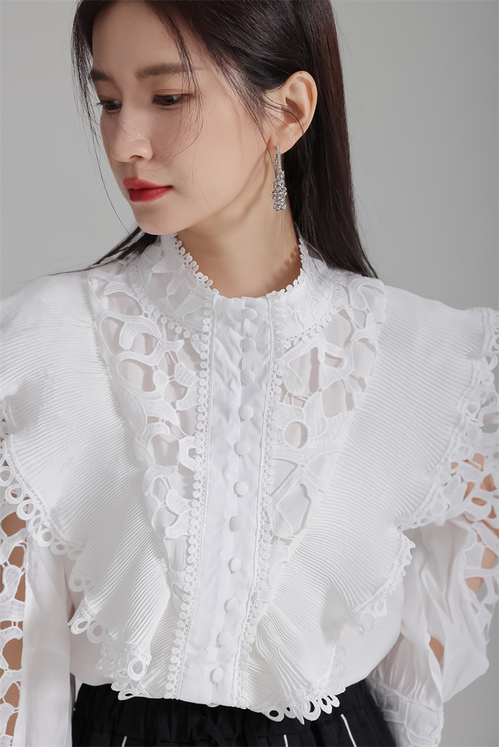 Embroidered openwork shirt