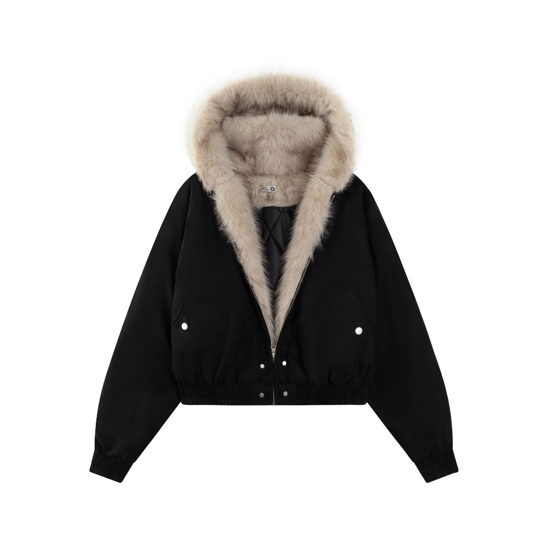 Hood fur short blouson