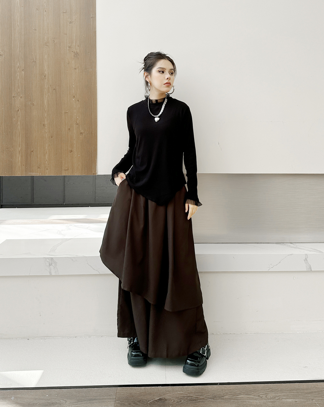 Wide-leg layered casual mode pants