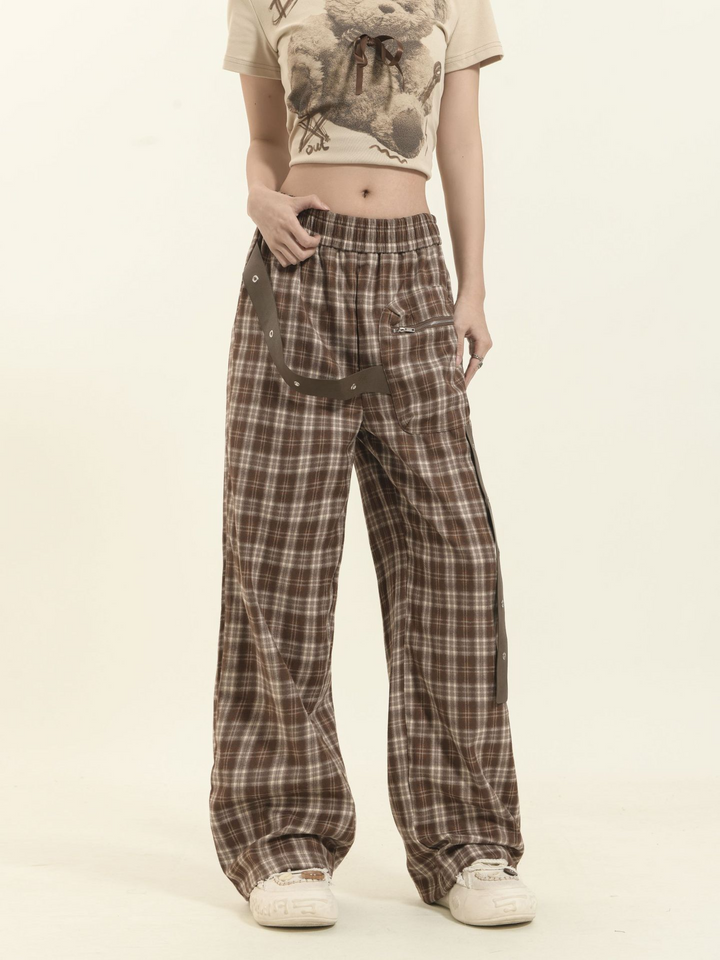 Check pattern casual pants