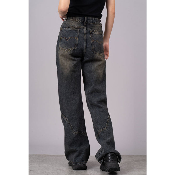 Design Switching Semi Flare Denim Jeans