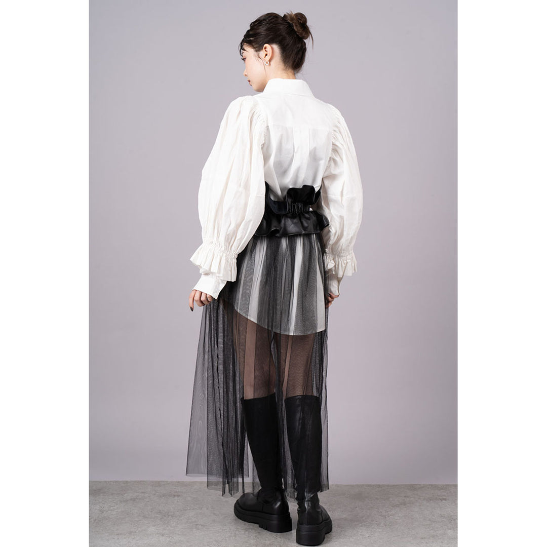 Tuck Sleeve Long Shirt & Tulle Belt