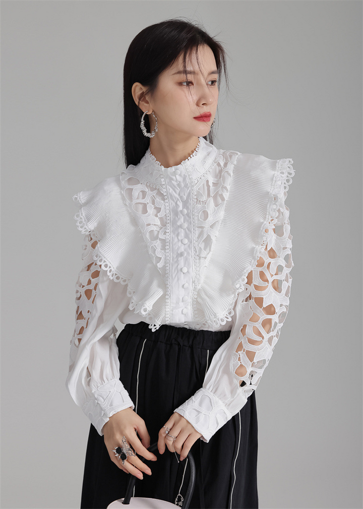 Embroidered openwork shirt