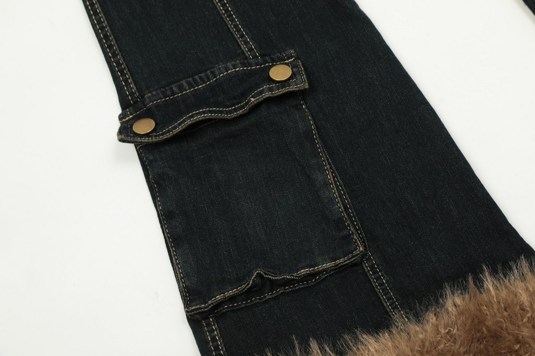 Fur Washed flare Denim Pants