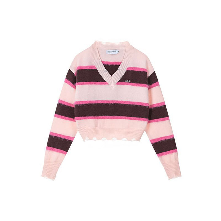 V-neck Striped Pullover Sweater