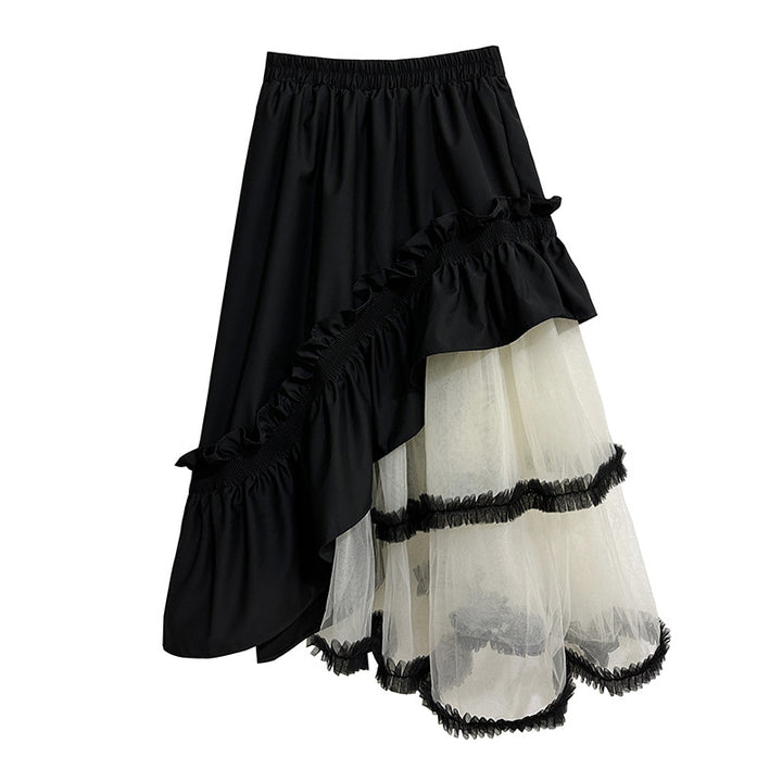 Asymmetry fill tiered midi skirt