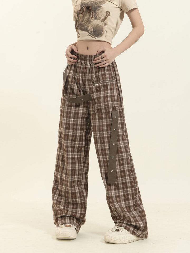 Check pattern casual pants