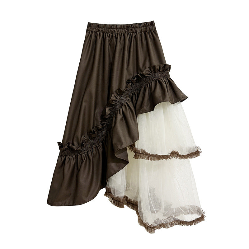 Asymmetry fill tiered midi skirt