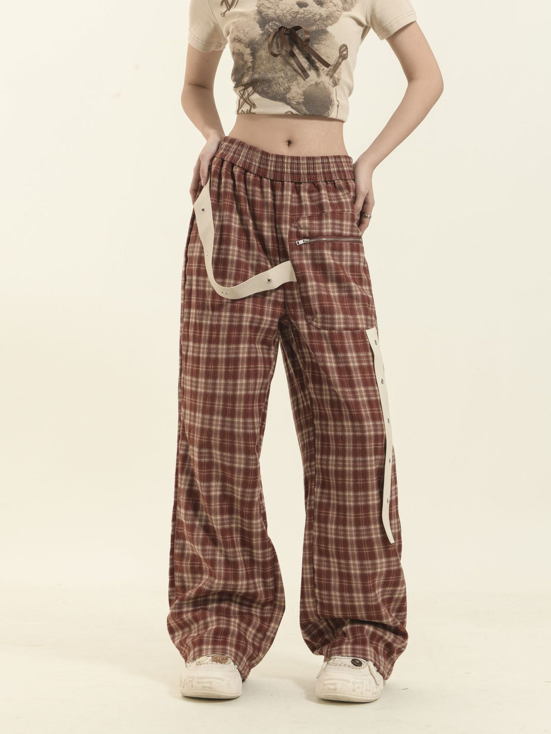 Check pattern casual pants