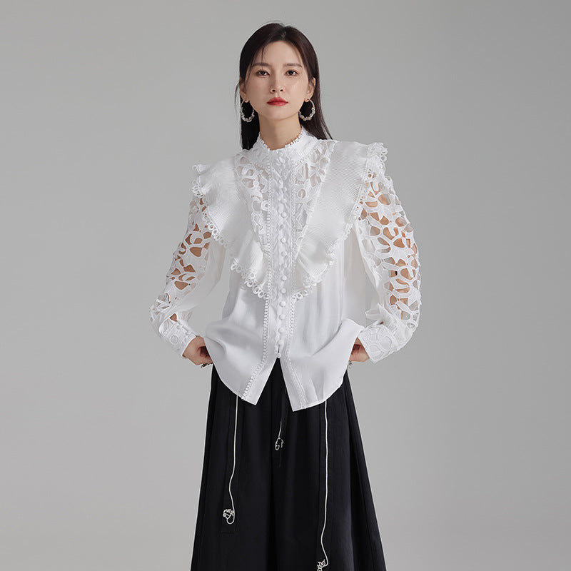 Embroidered openwork shirt