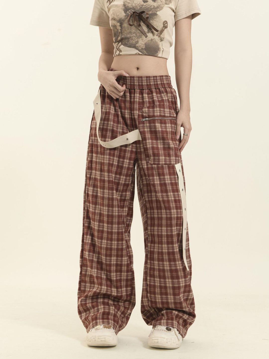 Check pattern casual pants