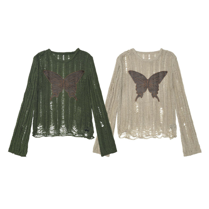 Butterfly Knitted Long Sleeve Tops