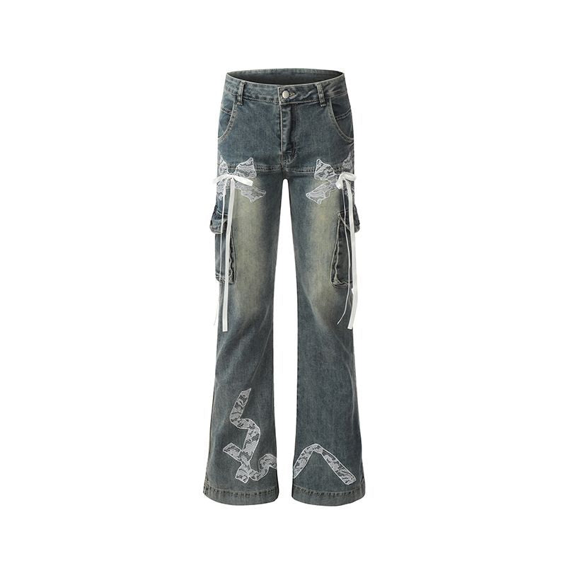 Ribbon denim  flare pants