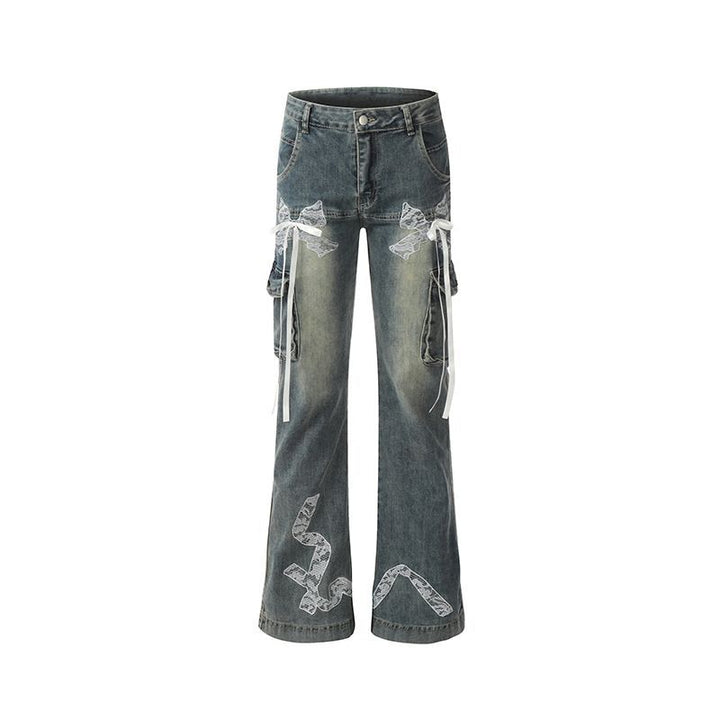 Ribbon denim  flare pants