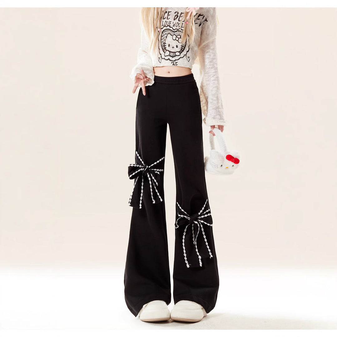 Bow Design Long Flare Pants