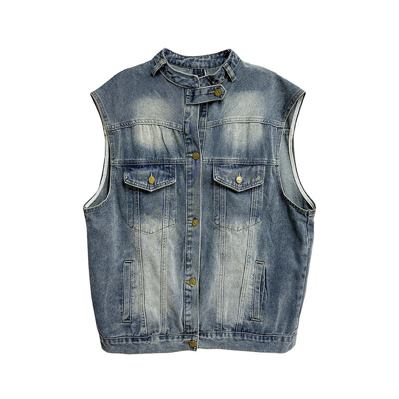 Retro niche design sleeveless cowboy vest jacket