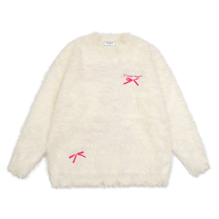 Ribbon embroidery mohair pullover sweater