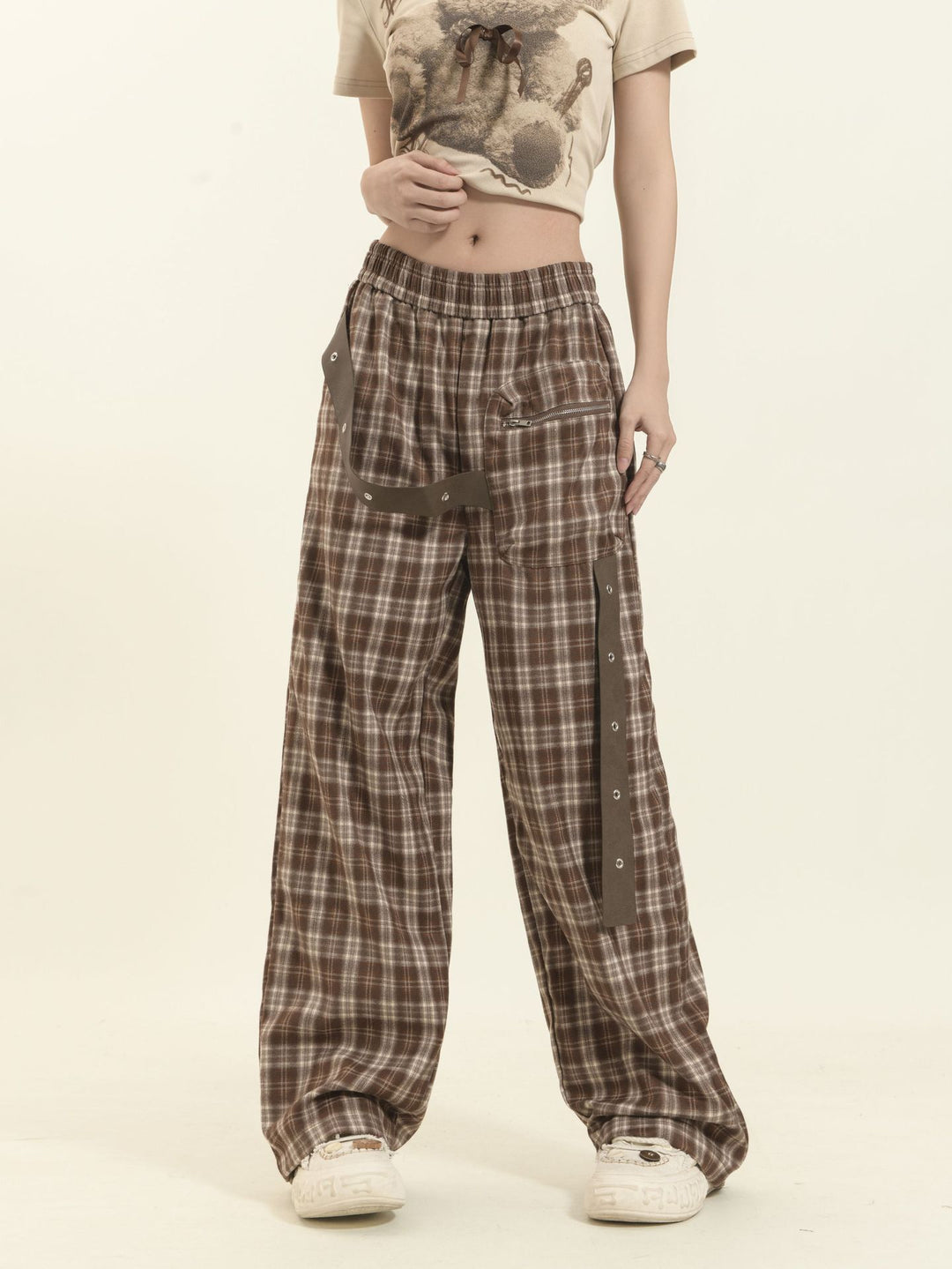 Check pattern casual pants