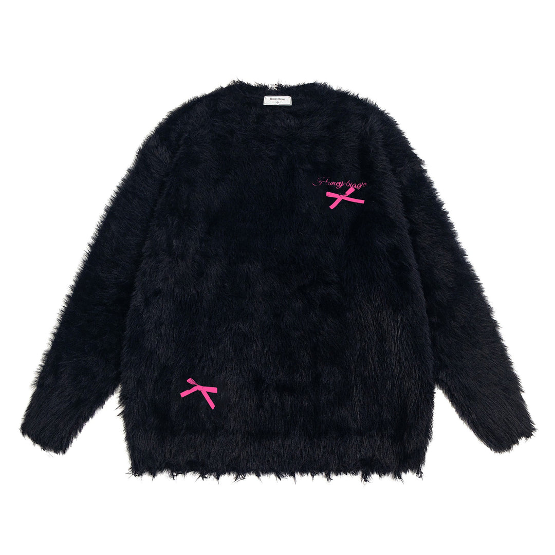 Ribbon embroidery mohair pullover sweater